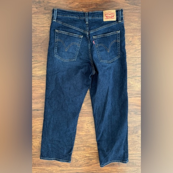 Levi's Ribcage Straight Ankle Jeans Distressed Dark Wash High Rise Button Fly 30 - Picture 2 of 9